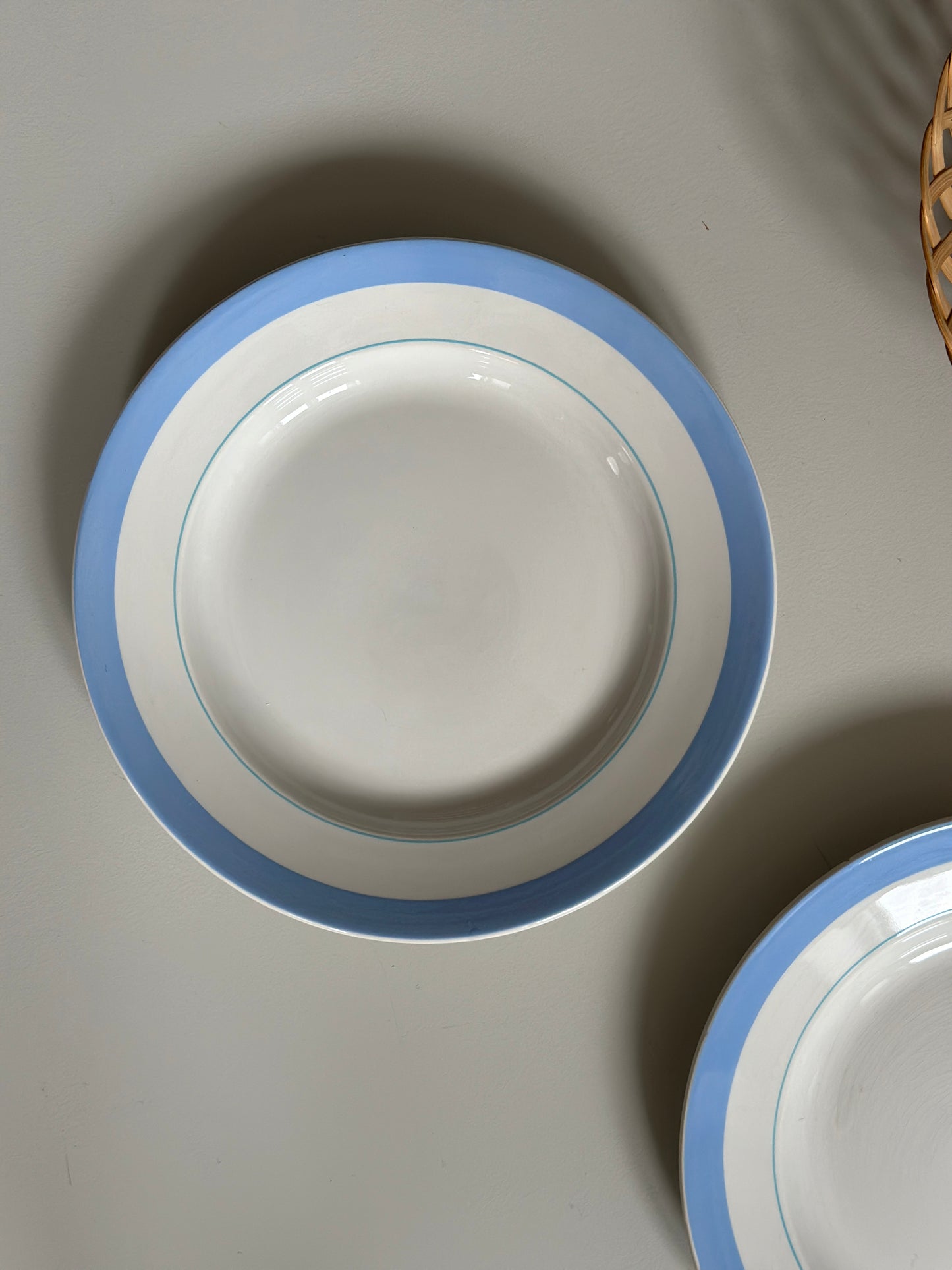 middagstallerkner med blå kant